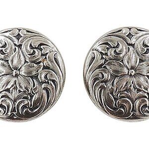 Vintage 1964 Signed Napier Round Silvertone Floral Clip Earrings